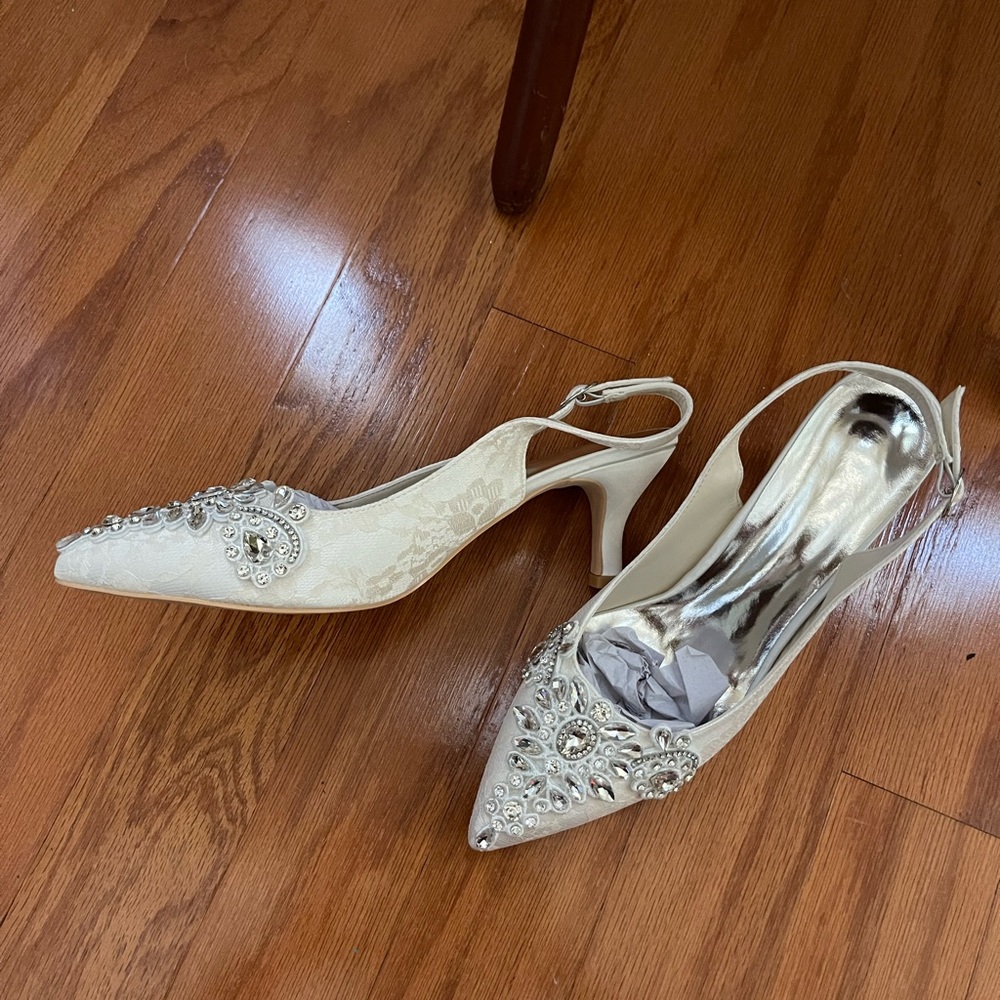 White heels with gems